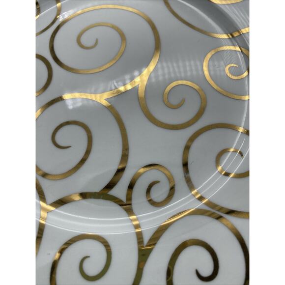2 VTG Retired Gold Swirl Pier 1-Salad Plate Gold Swirls On White 7.5” - Picture 4 of 8